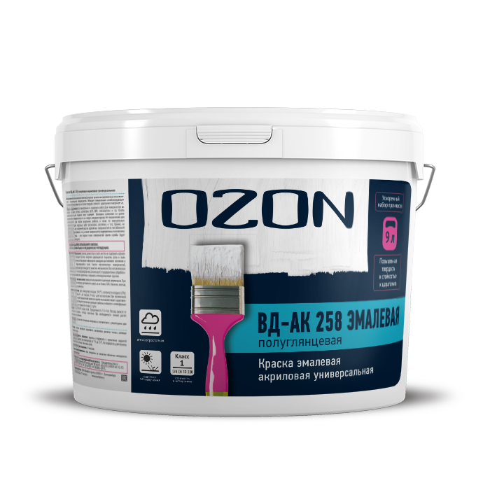 Краска эмалевая износостойкая для мебели и пола OZON ВД-АК-258С-10 С (бесцветная)  обычная